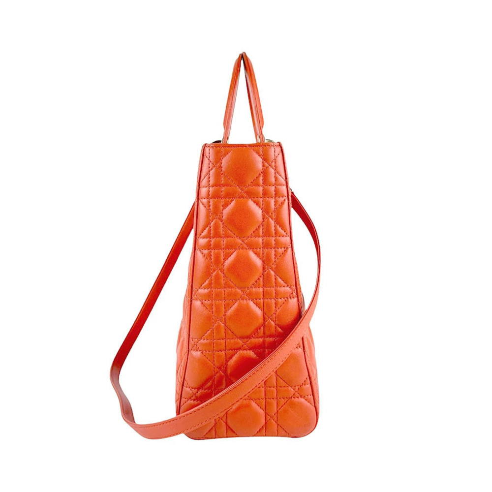 Dior Bag 2way Christian lambskin Shoulder gold Lady  orange